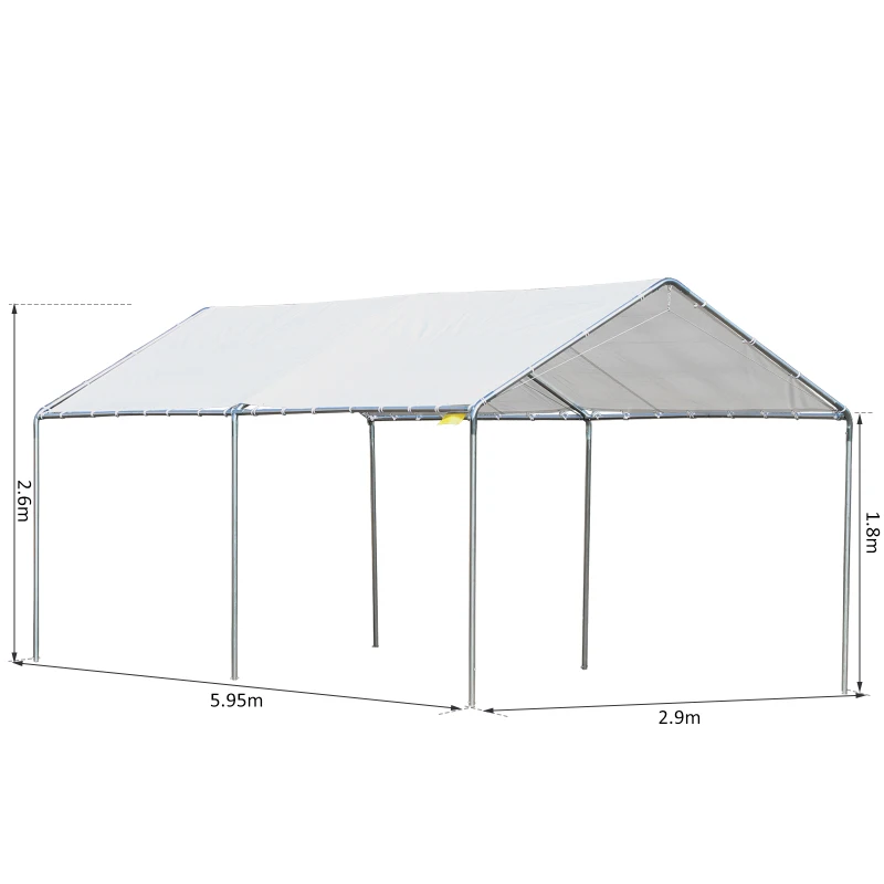 Outsunny 3m x 6m Heavy Duty Galvanized Steel Frame Canopy Vehicle Shelter White