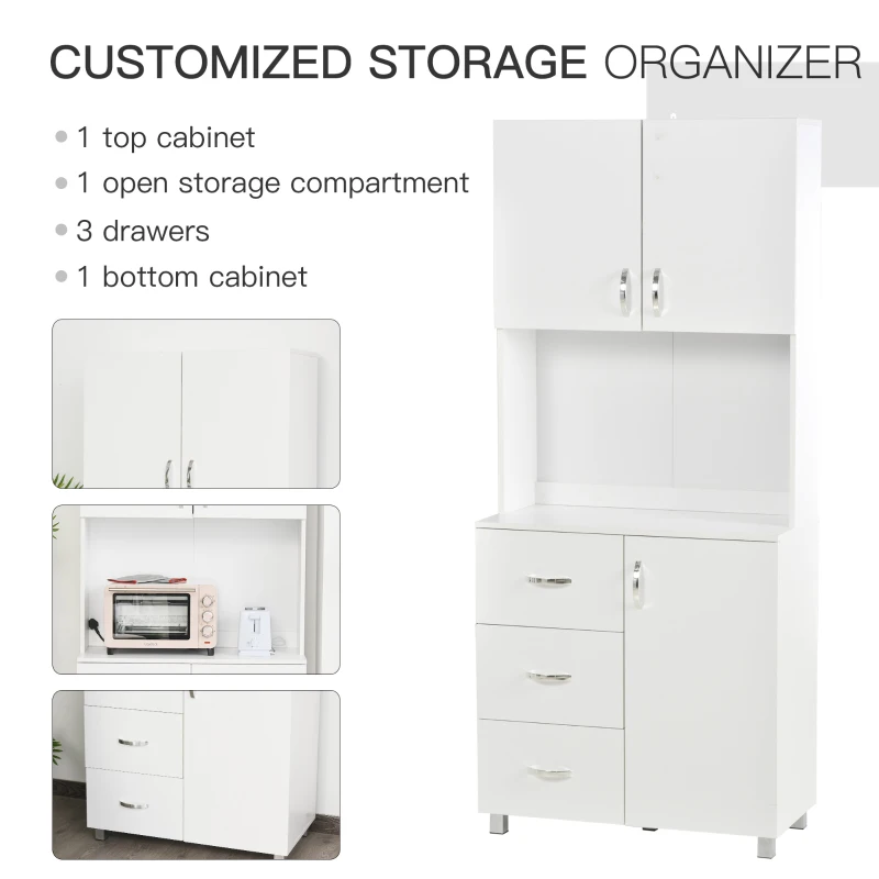 HOMCOM Particle Board Tall Freestanding Kitchen Cabinet White