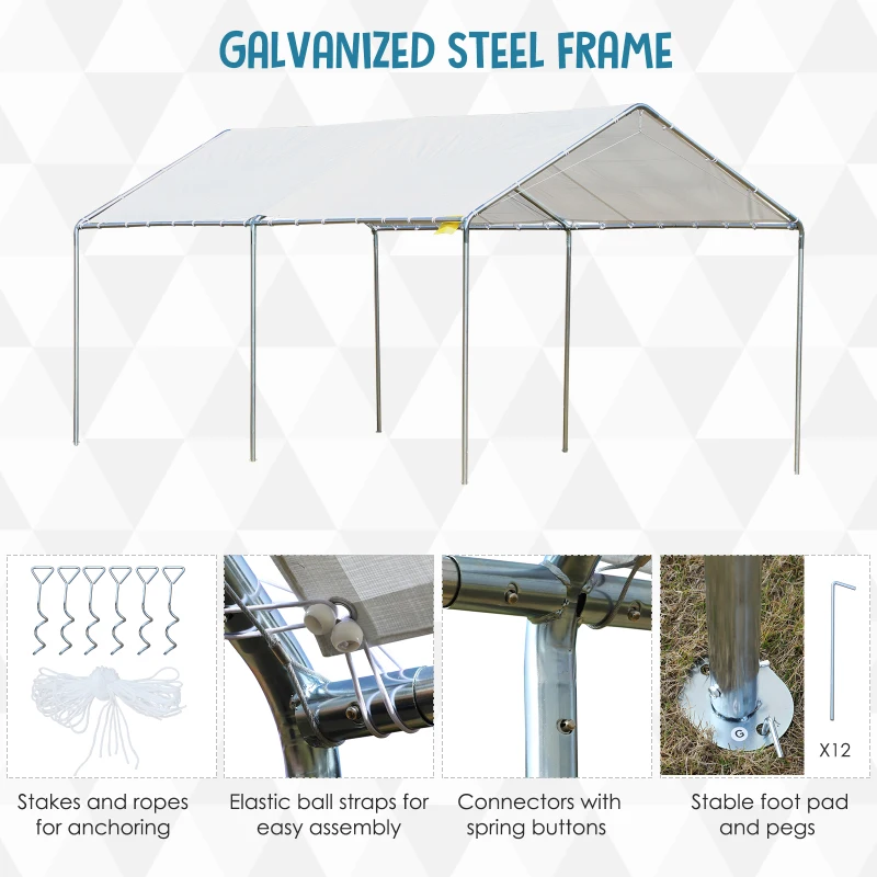 Outsunny 3m x 6m Heavy Duty Galvanized Steel Frame Canopy Vehicle Shelter White