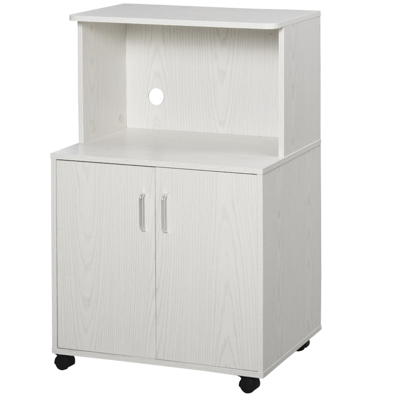 HOMCOM Particle Board Rolling Kitchen Microwave Cabinet White