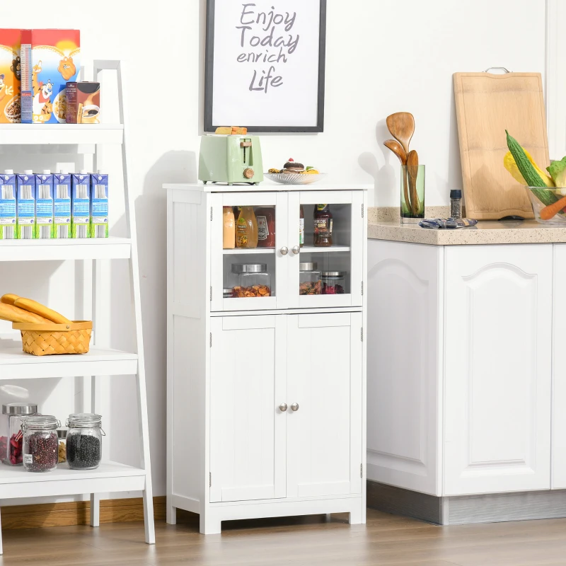 kleankin Bathroom Floor Cabinet, Freestanding Kitchen Cupboard with 2 Drawers, Adjustable Shelves and Tempered Glass Door, Wooden  Storage Unit for Living Room Kitchen Hallway