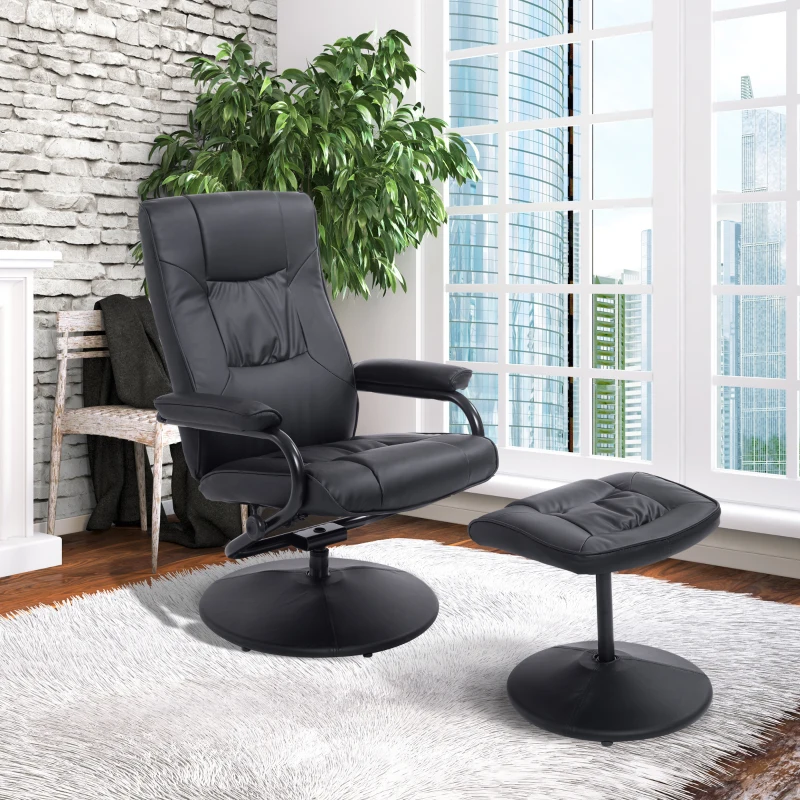 HOMCOM Swivel Recliner and Ottoman with 145° Adjustable Backrest for Home Office Black