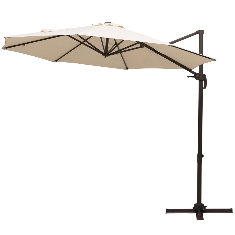 Outsunny 3M Roma Umbrella Sun Shade Cantilever Hanging Parasol w/Hand