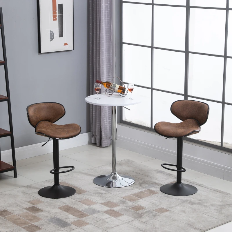 HOMCOM Vintage Bar Stool Set of 2 Faux Leather Adjustable Height Armless Chairs
