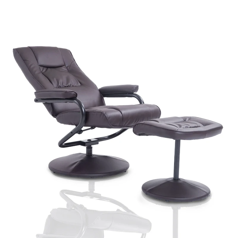 HOMCOM PVC Reclining Executive Chair w/ Footrest Stool Brown