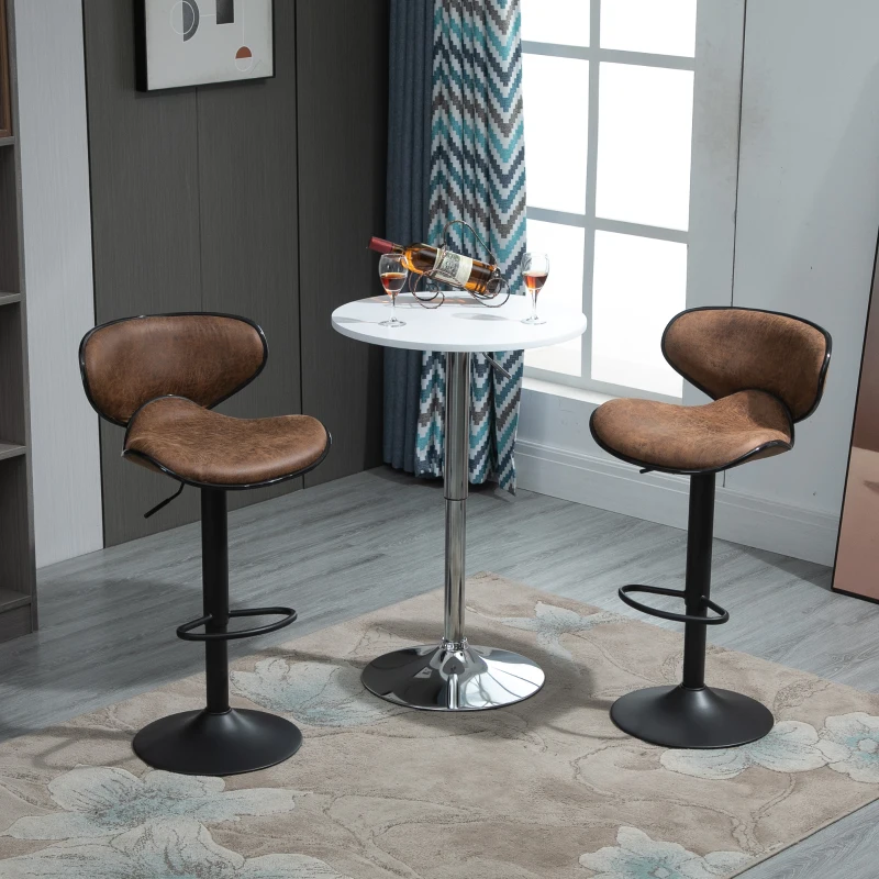 HOMCOM Vintage Bar Stool Set of 2 Faux Leather Adjustable Height Armless Chairs