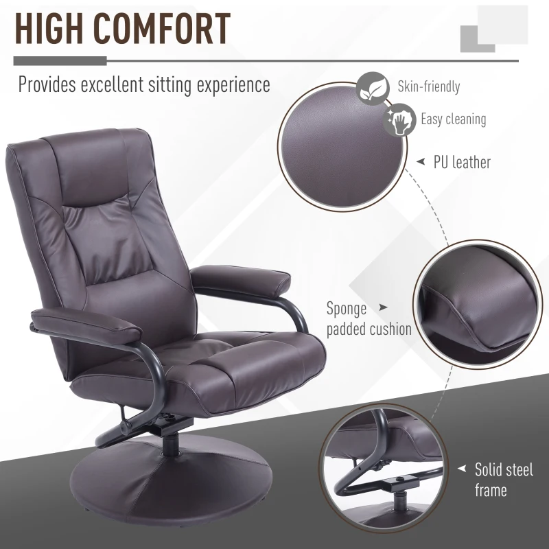 HOMCOM PVC Reclining Executive Chair w/ Footrest Stool Brown