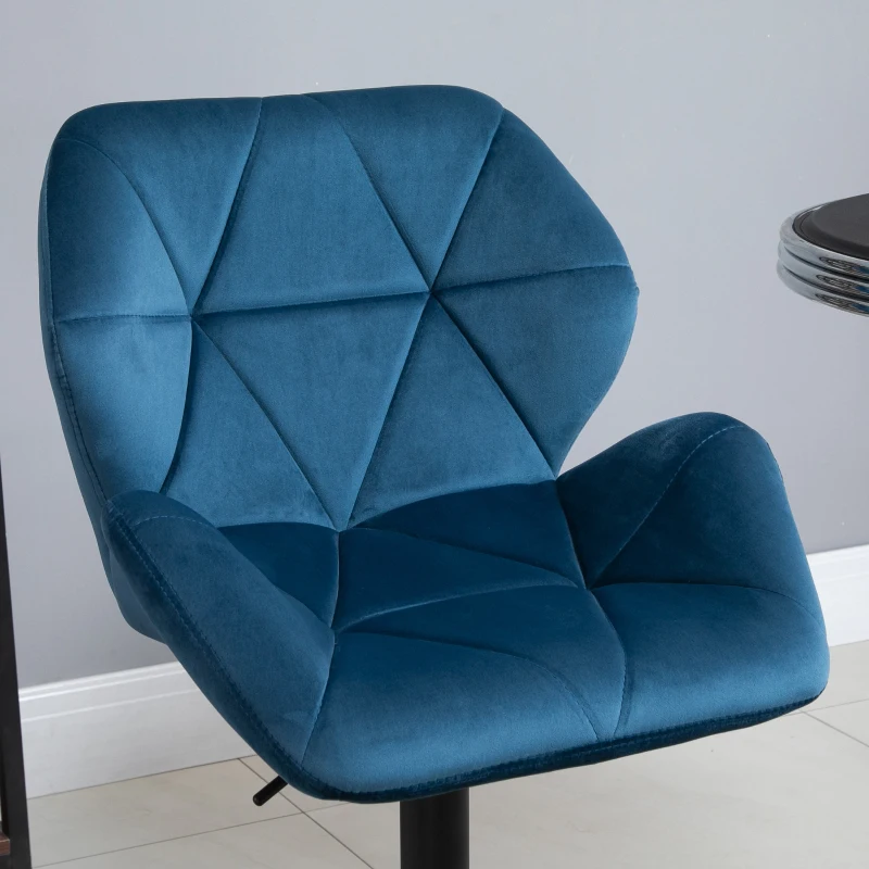 HOMCOM Set Of 2 Luxurious Velvet-Touch Bar Stools w/ Metal Frame Footrest Base Blue