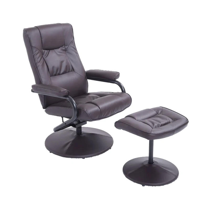 HOMCOM PVC Reclining Executive Chair w/ Footrest Stool Brown