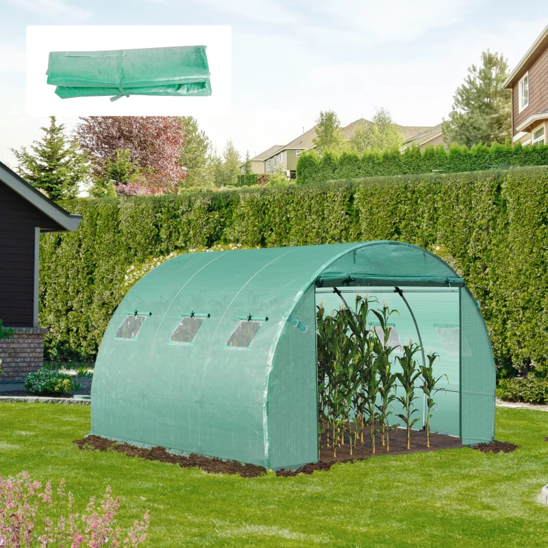 Outsunny 10X10ft Greenhouse Replacement Cover for Tunnel Walk-in Greenhouse w/ Windows Door