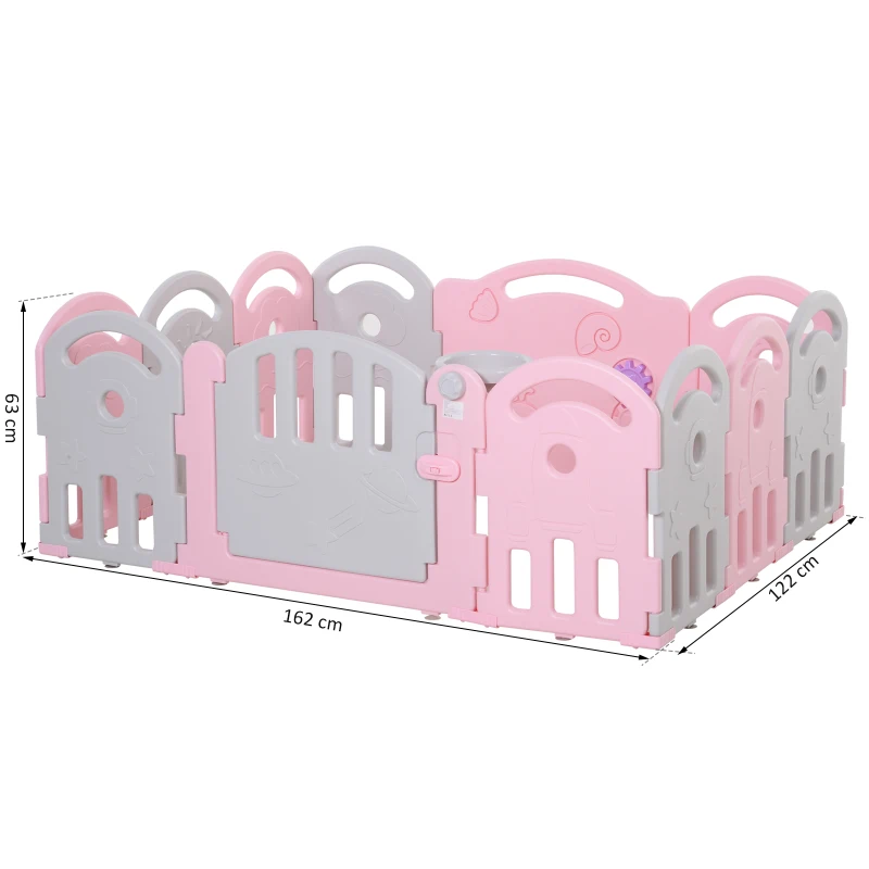 HOMCOM babybox barrière 12 elementen beschermende box tandwielen HDPE roze