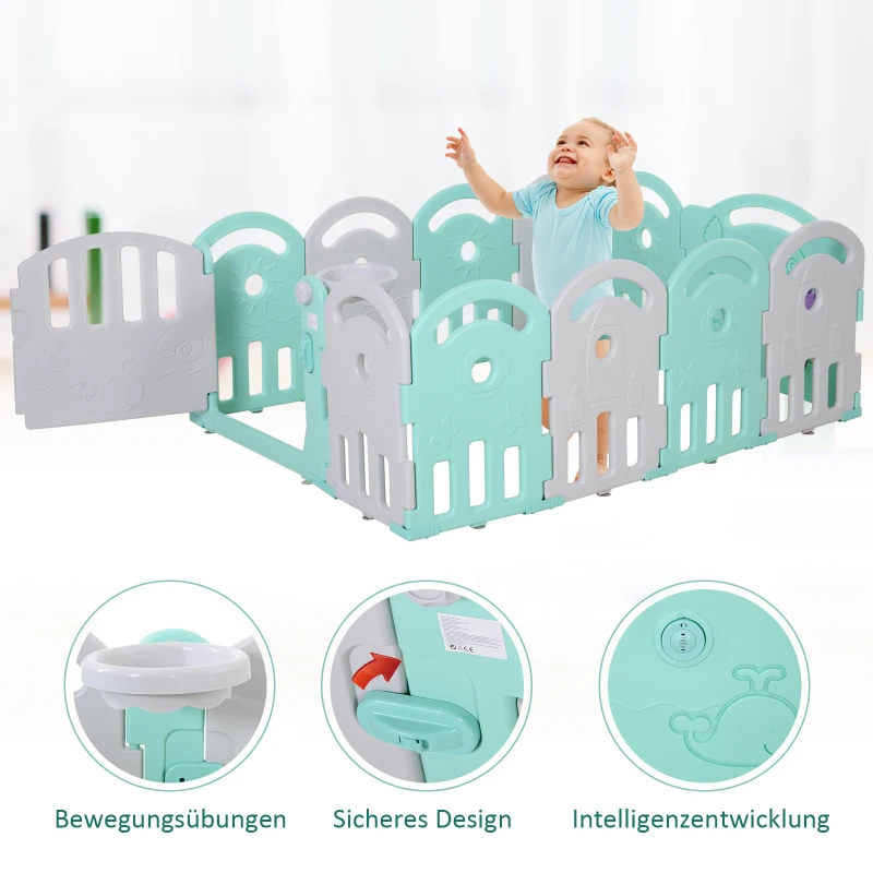 HOMCOM babybox barrière 12 elementen beschermende box tandwielen HDPE groen