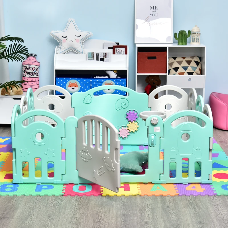 HOMCOM babybox barrière 12 elementen beschermende box tandwielen HDPE groen