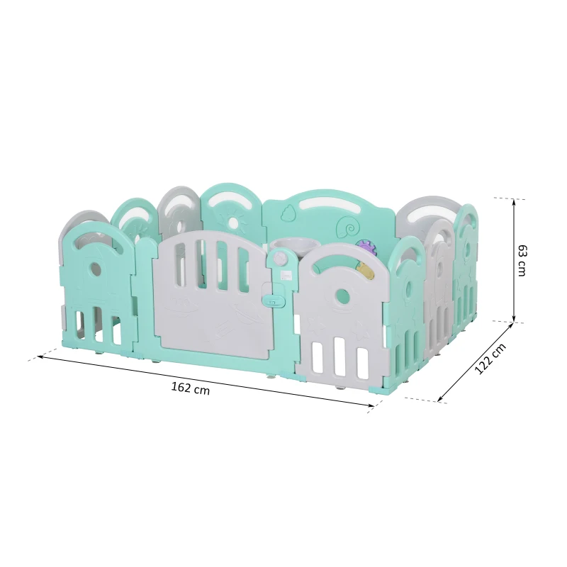 HOMCOM babybox barrière 12 elementen beschermende box tandwielen HDPE groen