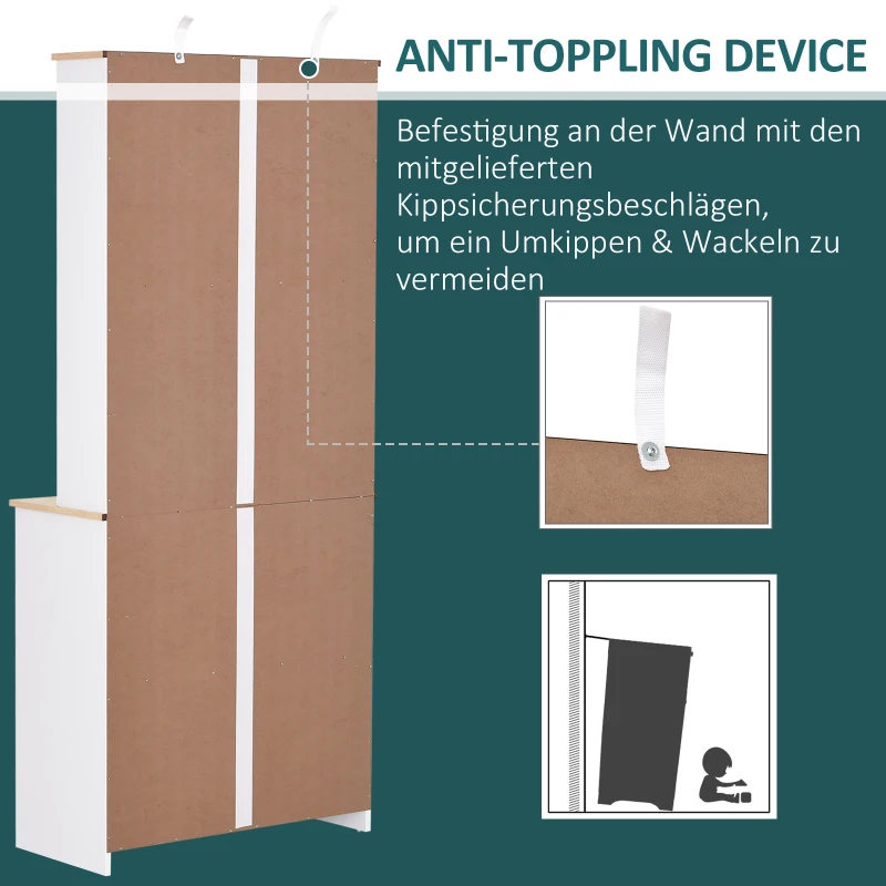 HOMCOM keukenkast met werkblad, hoge kast, 6 vakken, glazen deur, MDF, wit, 80 x 37 x 183 cm werkblad hoge kast glazen deur MDF wit | Aosom.de