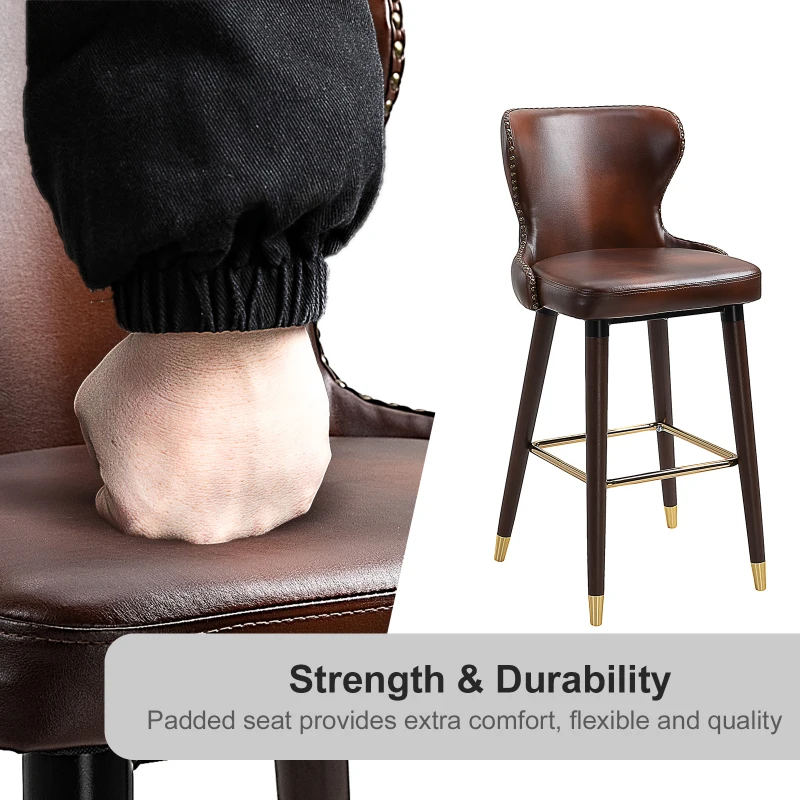 HOMCOM PU Leather Upholstered Set-of-2 Bar Chairs Brown