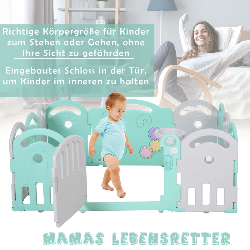 HOMCOM babybox barrière 12 elementen beschermende box tandwielen HDPE groen