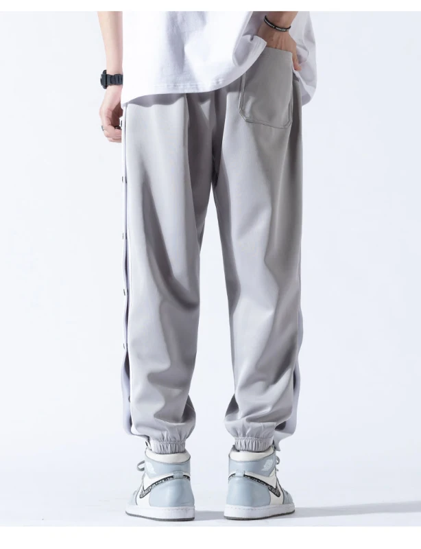 Gray side breeches basketball summer pants with full open button CBA fashion sports pants with bunched feet for men thin sweatpants