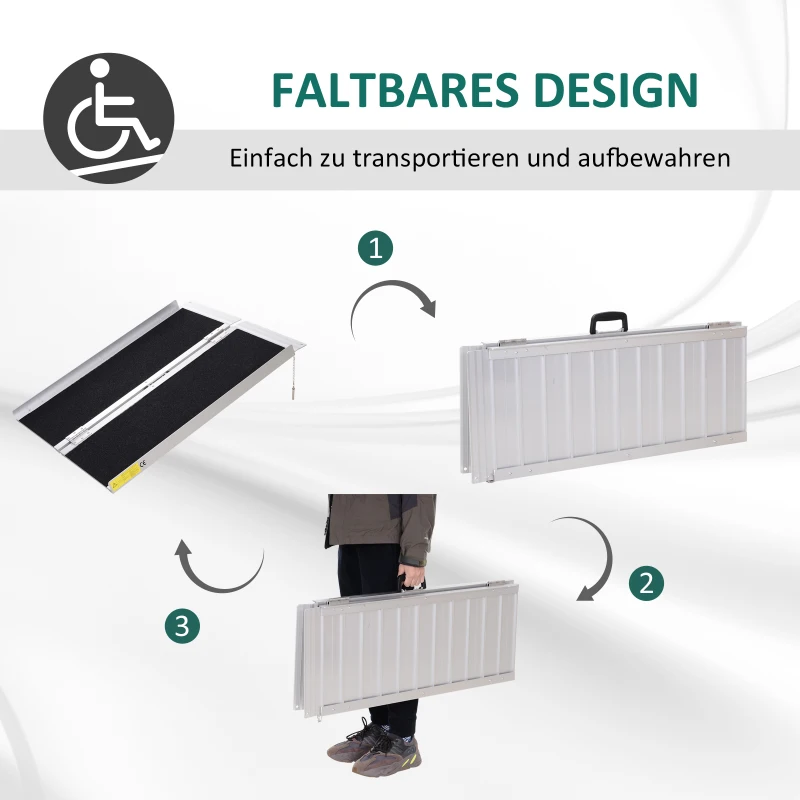 HOMCOM rolstoelhelling, oprijplaat voor rolstoelen, rollators, inklapbare oprijplaat met handgreep 270 kg belastbaar, zwart, 93 x 73 x 5 cm