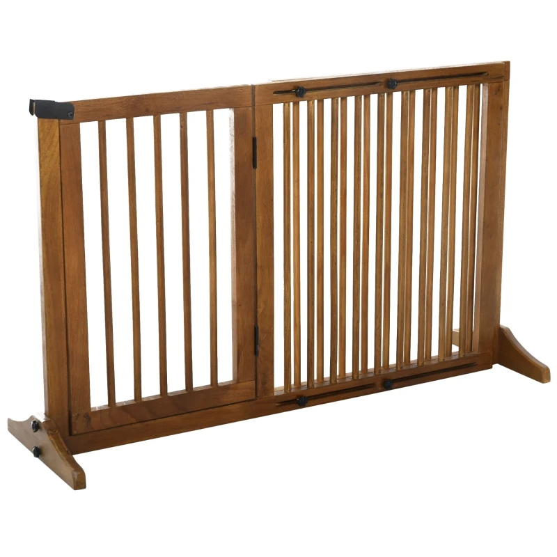 PawHut Pine Wood Freestanding 3-Panel Pet Gate Brown