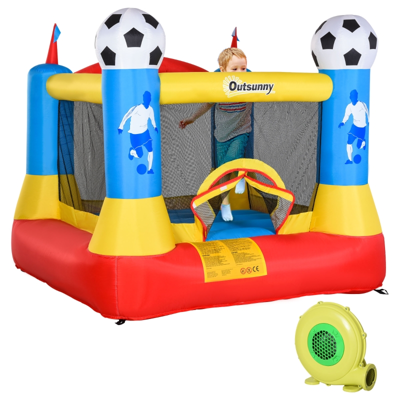 Outsunny Kids Bouncy Castle House Inflatable Trampoline with Blower for Kids Age 3-12 Football Field Design 2.25 x 2.2 x 1.95m
