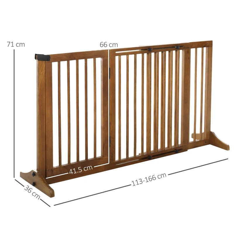 PawHut Pine Wood Freestanding 3-Panel Pet Gate Brown