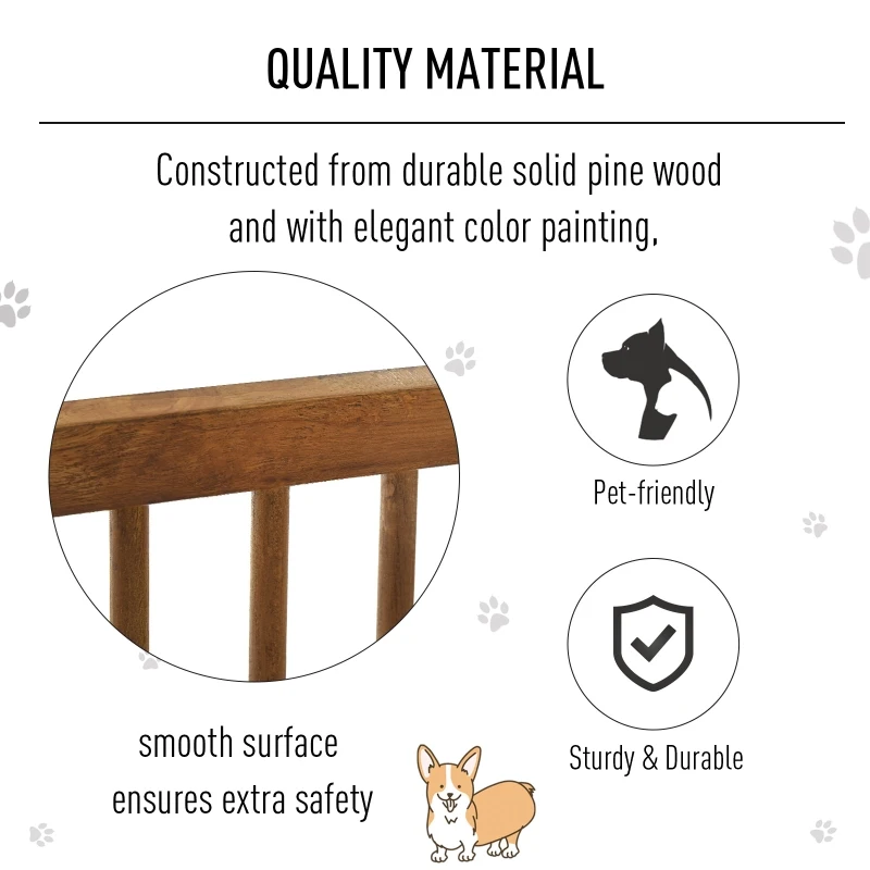 PawHut Pine Wood Freestanding 3-Panel Pet Gate Brown