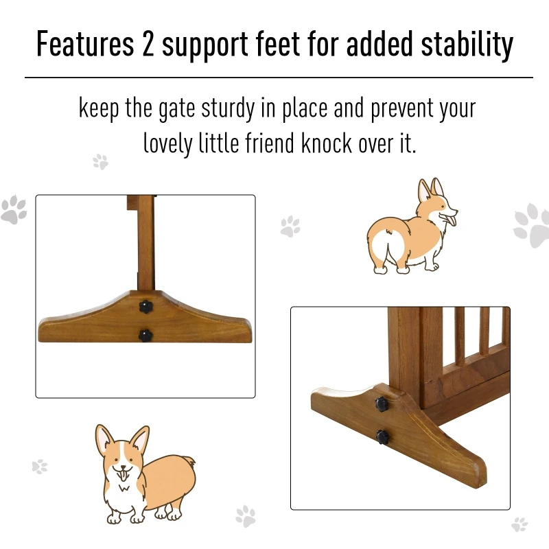 PawHut Pine Wood Freestanding 3-Panel Pet Gate Brown
