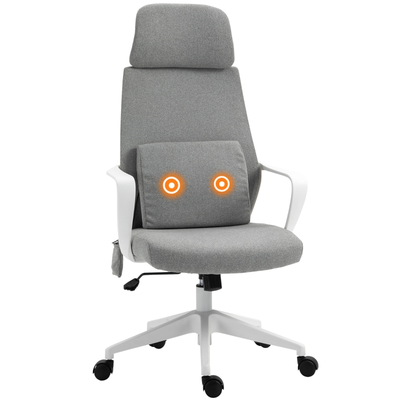 Vinsetto Office Swivel Chair w/ Massage function Lumbar Cushion Adjustable seat & headrest height - White/Grey