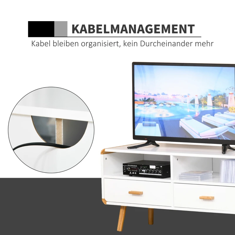 HOMCOM Tv-meubel tv-meubel met 2 lades en open planken bamboe MDF wit + naturel