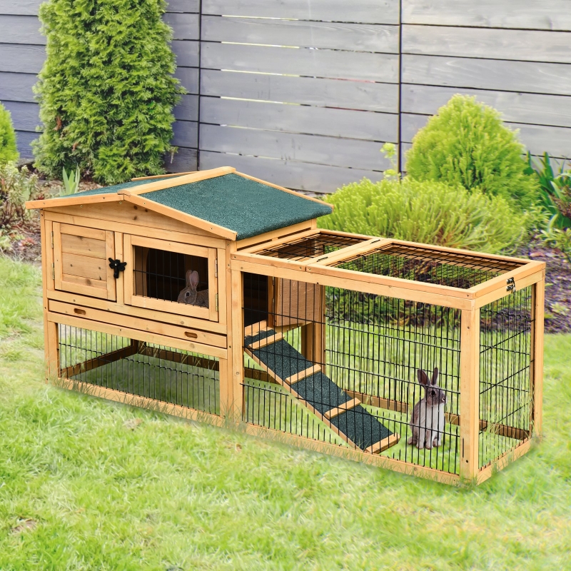 PawHut Kaninchenstall, Hasenstall mit Asphaltdach, Hasenkäfig mit