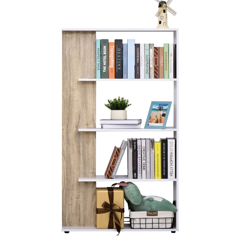 HOMCOM® Bücherregal Standregal 4-Stufiges Büroregal Küchenregal Spanplatte Eiche+Weiß