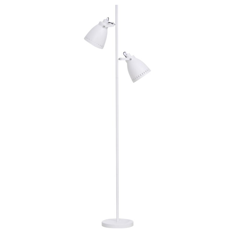 HOMCOM® Stehleuchte Stehlampe E27 mit 2 flexible Lampenköpfen neben Sofa Stahl Weiß