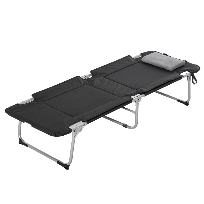 Outsunny® Campingbett Feldbett Klappbett mit Kissen Campingliege inkl. Tasche Schwarz