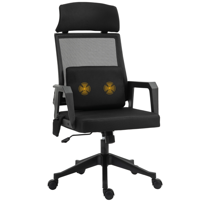 Vinsetto® Massage-Bürostuhl mit Massage Lendenwirbelstütze Kopfstütze Chefsessel Schwarz