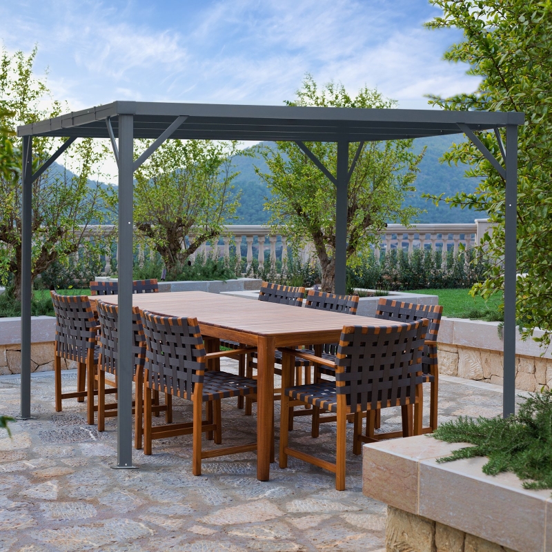 Outsunny® Pavillon Pergola mit PC Dach UV-Schutz Wasserfest Alu Schwarz 365 x 265 x 212 cm