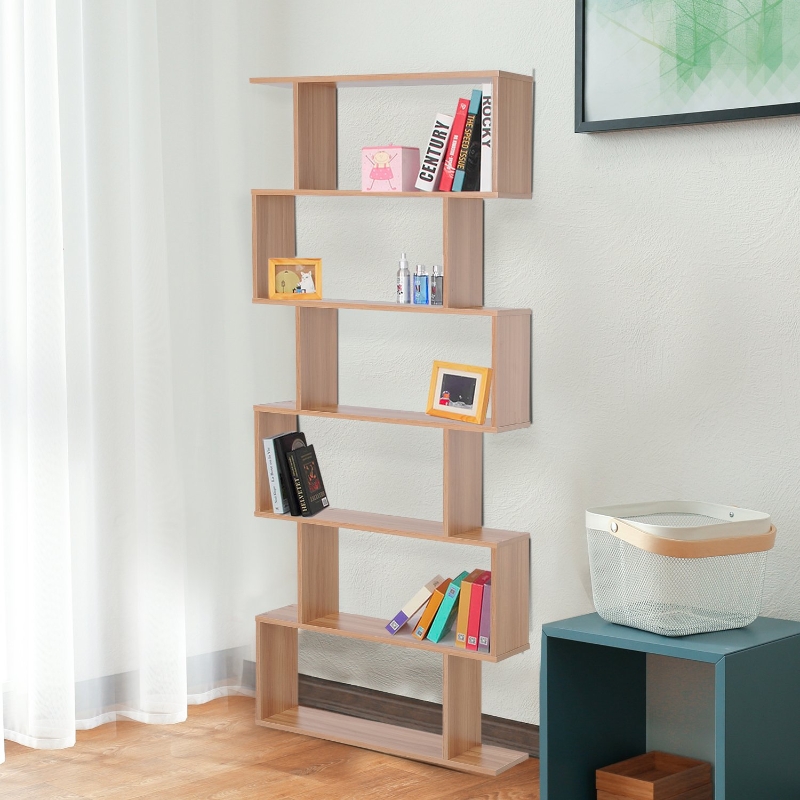 HOMCOM Bücherregal Wandregal Raumteiler mit 6 Fächern Standregal Aktenregal Ahorn L80 x B23 x H192 cm