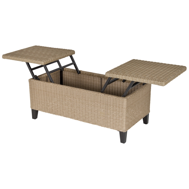Outsunny® Polyrattan Beistelltisch Garten Couchtisch Gartentisch ausziehbar Stahl Khaki