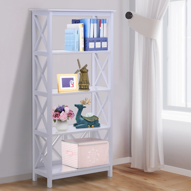HOMCOM® Standregal Bücherregal Dekoregal 4 Fächer offen MDF Weiß 70 x 30 x 145,3 cm