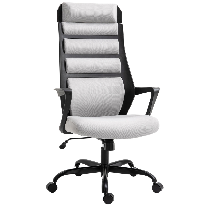 Vinsetto Bürostuhl Ergonomischer Drehstuhl mit Wippenfunktion Armlehne höhenverstellbar Kunstleinen Stahl Grau+Schwarz 60 x 64 x 112-120 cm