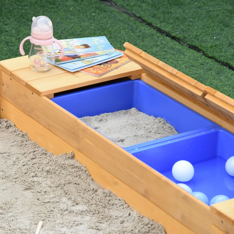 Outsunny Zandbak stofdichte houten zandbak met 2 opbergbakken 3-6 jaar