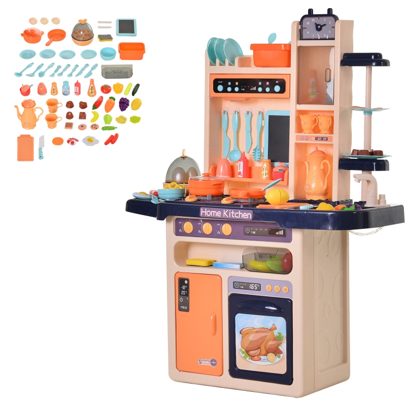 HOMCOM® Kinderküche mit Zubehör Spielküche 65–teilige Spielzeugküche für 3–6 Jahre Blau