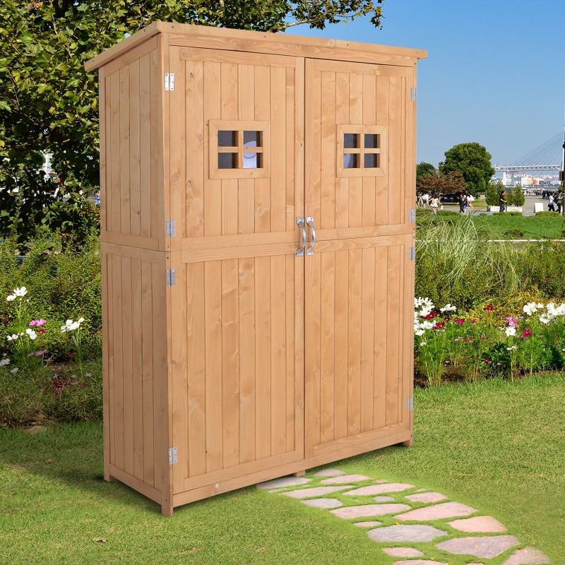 Outsunny® Geräteschuppen mit Doppeltür und Fenstern Tanne, Kiefer