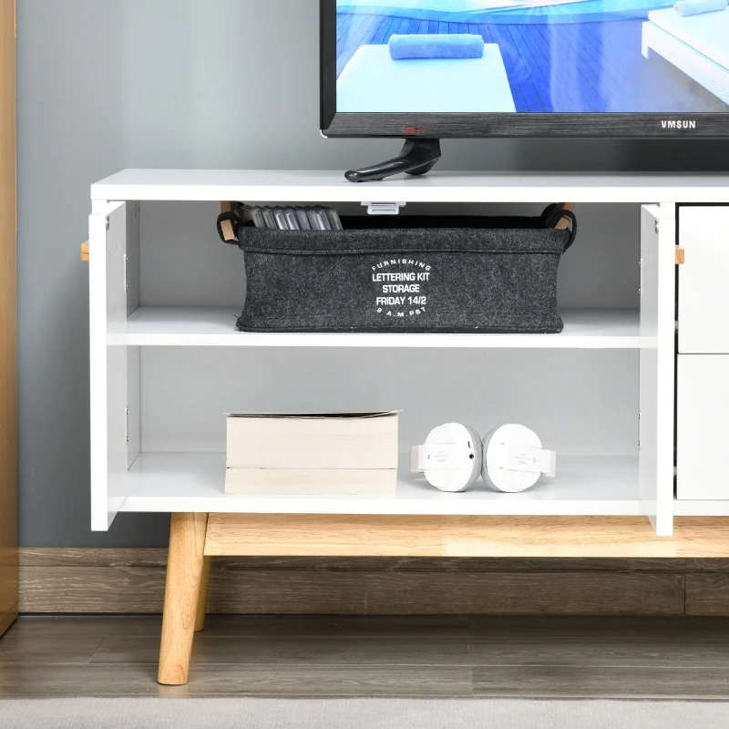 HOMCOM TV-meubel tv-lowboard MDF rubberhouten poten voor tv's tot 55" kantoor wit