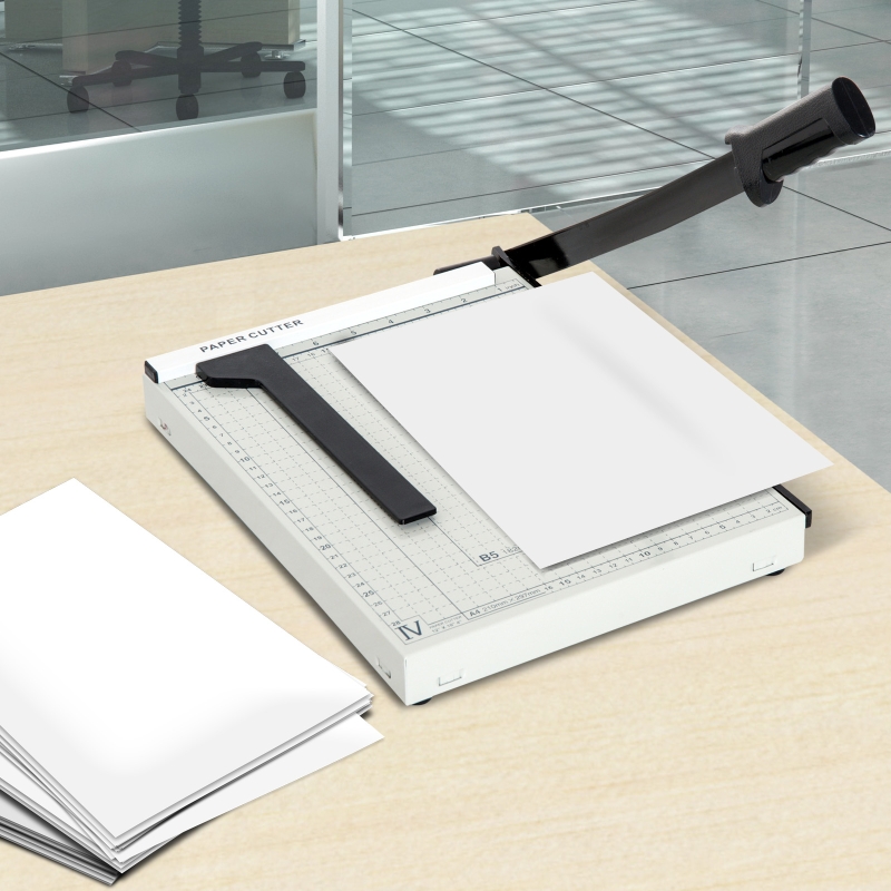 HOMCOM Papierschneidemaschine Hebelschneider Papierschneider bis DIN A4 Metall Weiß 48 x 26,5 x 5cm