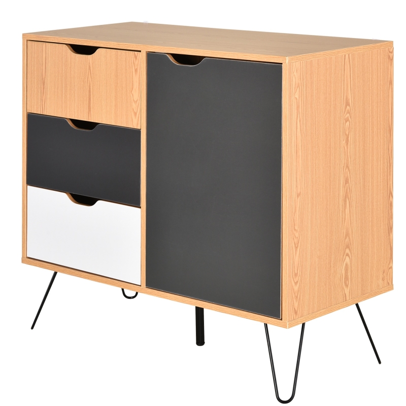 HOMCOM® Sideboard Kommode Beistellschrank im skandinavischen Design viel Stauraum Natur