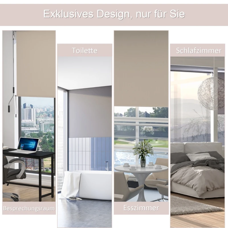 Outsunny Verticale Zonwering voor Balkon, Windscherm, Zijrollo Privacybescherming met Handslinger, Polyester+Aluminium Crèmewit 140 x 100 cm