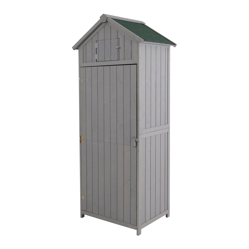 Outsunny® Gartenhaus Gerätehaus Geräteschuppen mit Fachböden Asphaltdach Fenster Holz Grau 77 x 54,2 x 179 cm