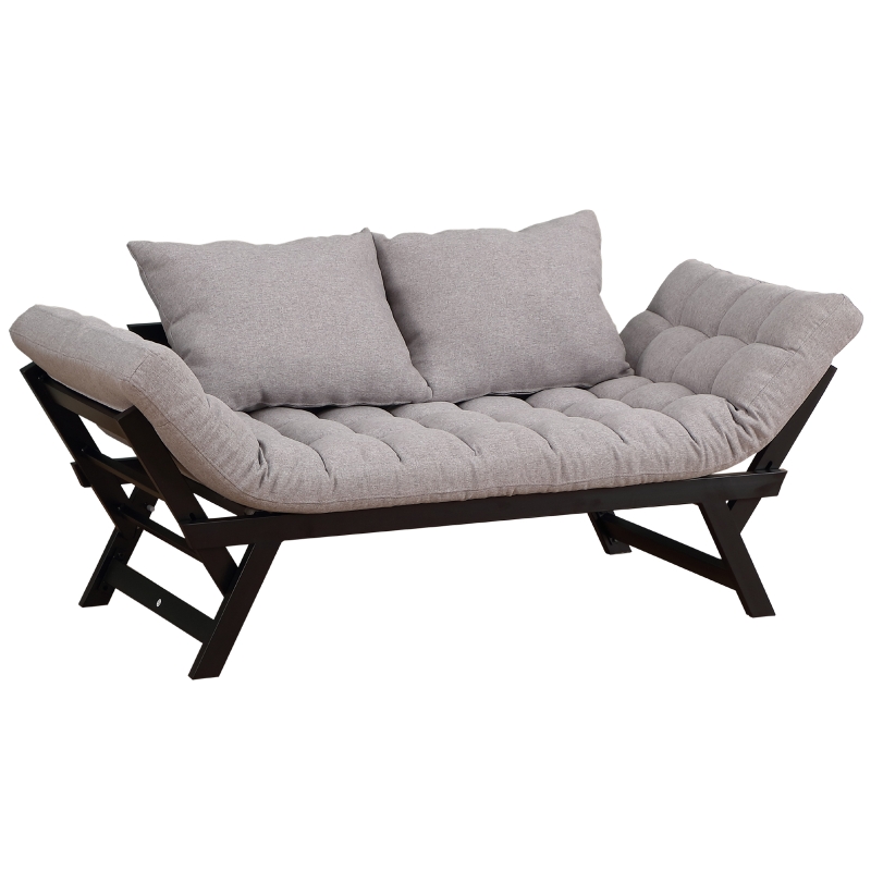 HOMCOM® Zweisitzer Schlafsofa | Chaiselongue | Metall, Leinen | Hellgrau | 155 x 65 x 57 cm