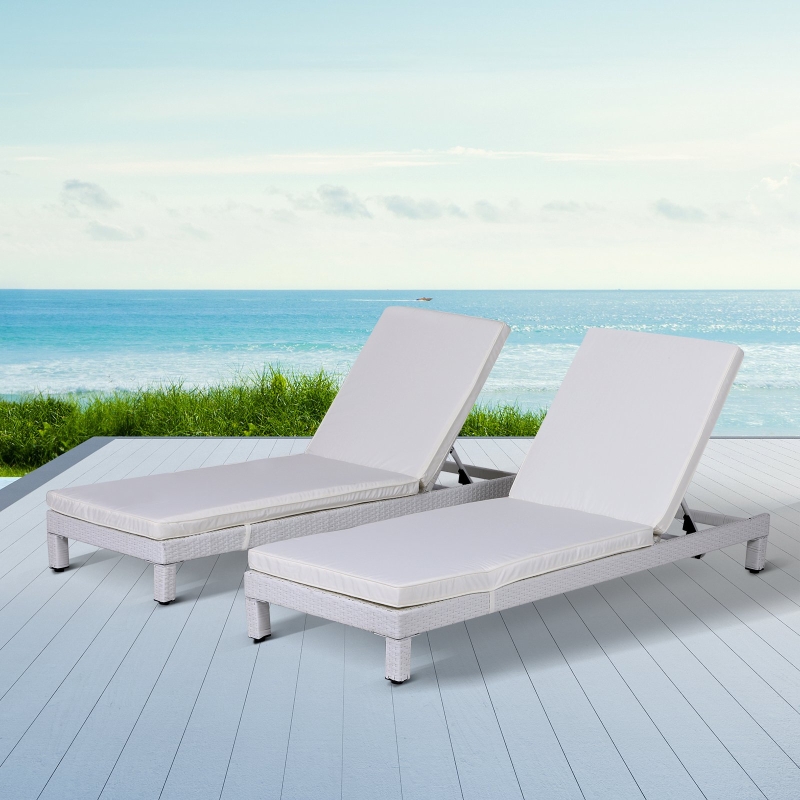 Outsunny® 2er-Set Sonnenliege Relaxliege Rückenlehne 5-stufig verstellbar mit Kissen Polyrattan 196 x 65 x 22 cm